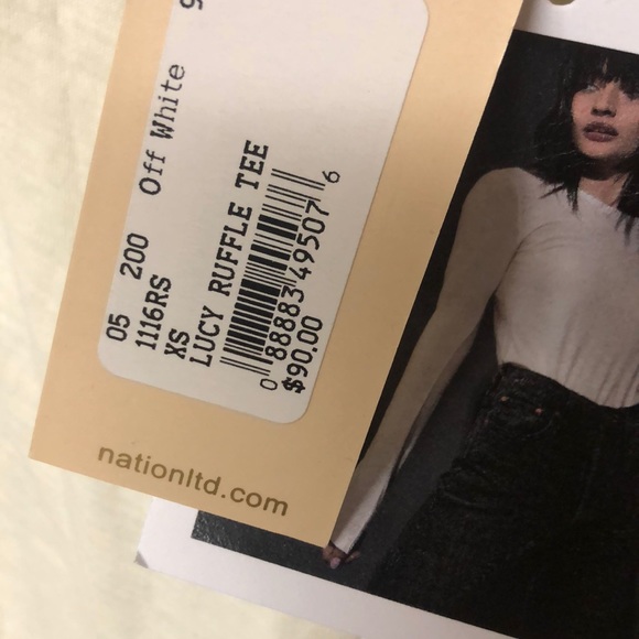 Nation LTD Lucy Ruffled Neck Tee in Off White - Picture 4 of 4